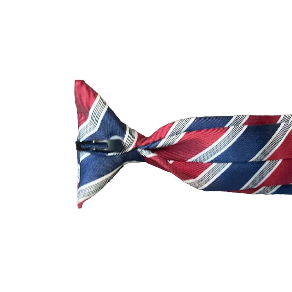 Boys clip on tie red white blue and grey - Picture 2 of 6